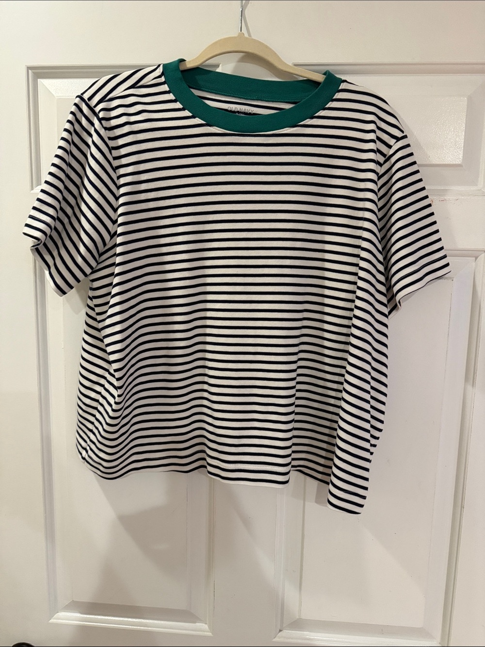 Old Navy Navy & White Striped Tee with Green Collar XL Tall